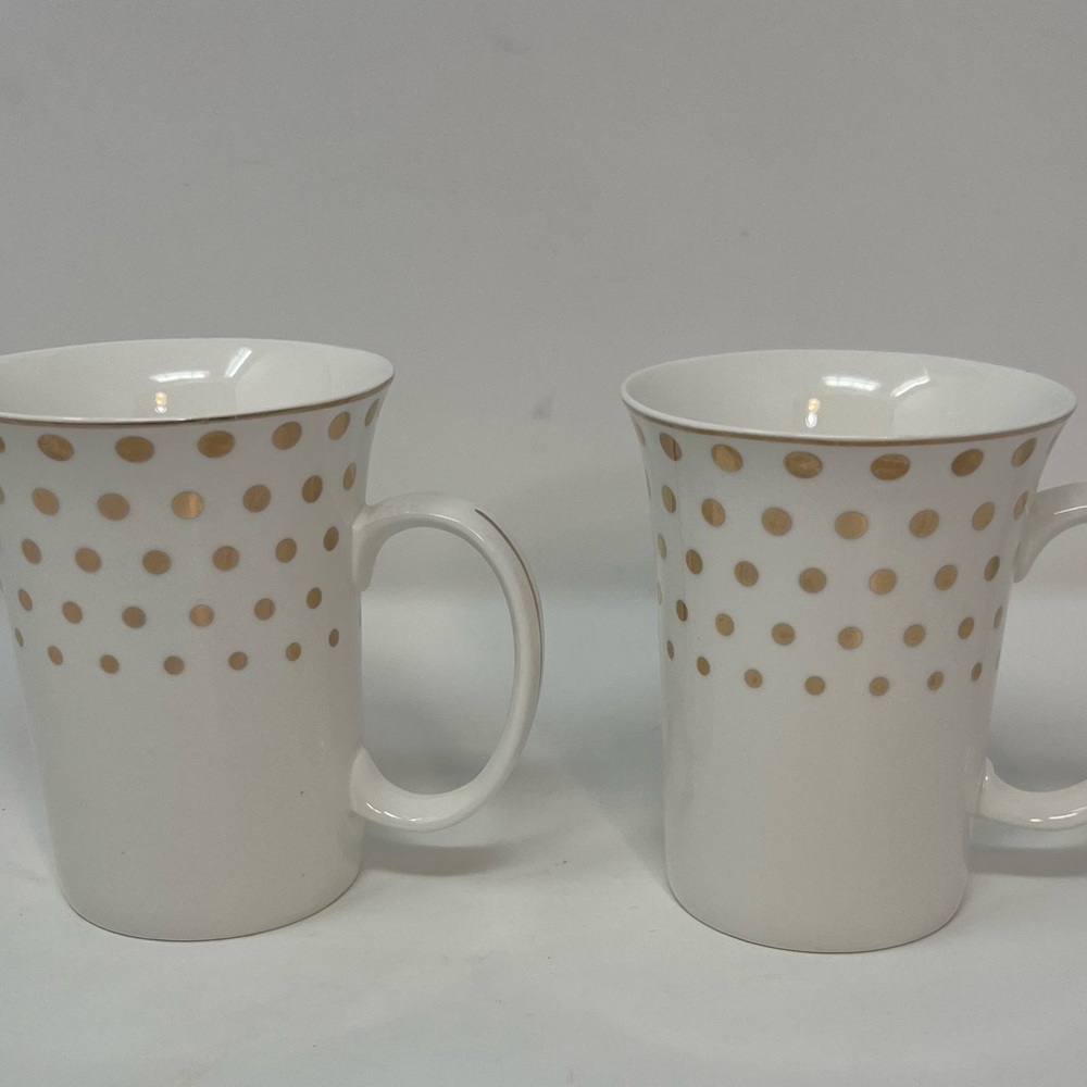 Grace 's Teaware Mug, White With Bright Gold Polka Dots Fade Set Of 2